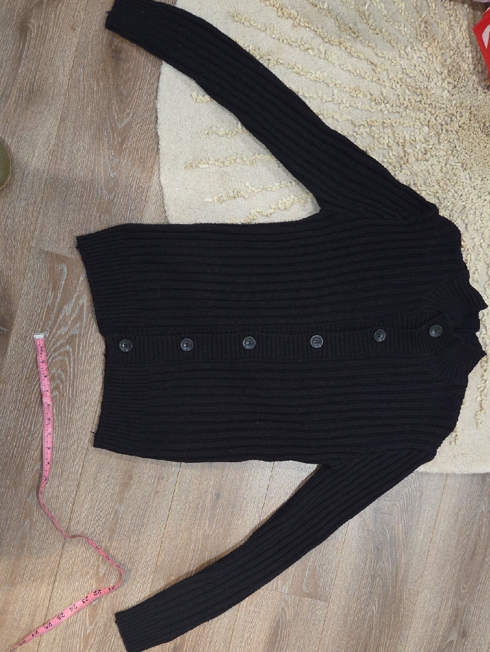 Black Ribbed Button-Up Men's Cardigan